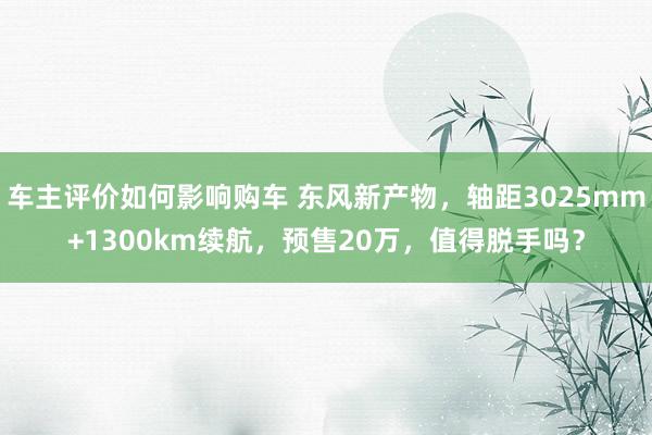 车主评价如何影响购车 东风新产物，轴距3025mm+1300km续航，预售20万，值得脱手吗？