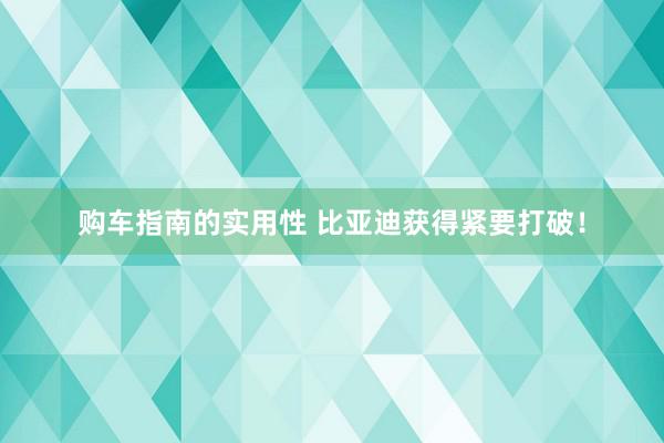 购车指南的实用性 比亚迪获得紧要打破！