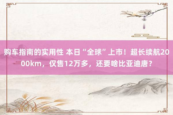 购车指南的实用性 本日“全球”上市！超长续航2000km，仅售12万多，还要啥比亚迪唐？