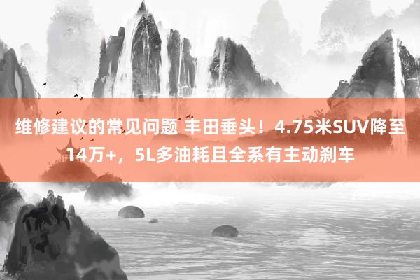 维修建议的常见问题 丰田垂头！4.75米SUV降至14万+，5L多油耗且全系有主动刹车