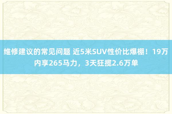 维修建议的常见问题 近5米SUV性价比爆棚！19万内享265马力，3天狂揽2.6万单