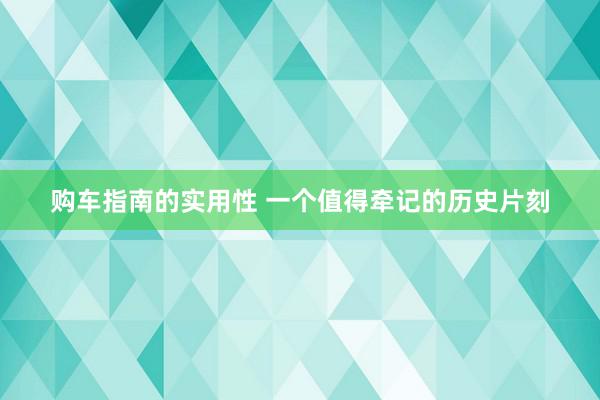 购车指南的实用性 一个值得牵记的历史片刻