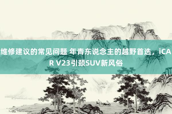 维修建议的常见问题 年青东说念主的越野首选，iCAR V23引颈SUV新风俗