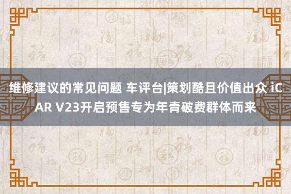 维修建议的常见问题 车评台|策划酷且价值出众 iCAR V23开启预售专为年青破费群体而来