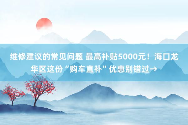 维修建议的常见问题 最高补贴5000元！海口龙华区这份“购车直补”优惠别错过→