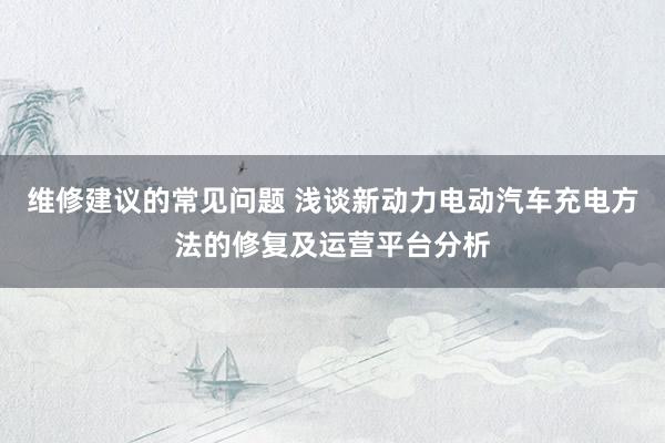 维修建议的常见问题 浅谈新动力电动汽车充电方法的修复及运营平台分析