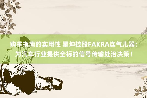 购车指南的实用性 星坤控股FAKRA连气儿器：为汽车行业提供全标的信号传输处治决策！