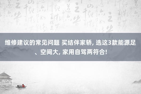 维修建议的常见问题 买结伴家轿, 选这3款能源足、空间大, 家用自驾两符合!