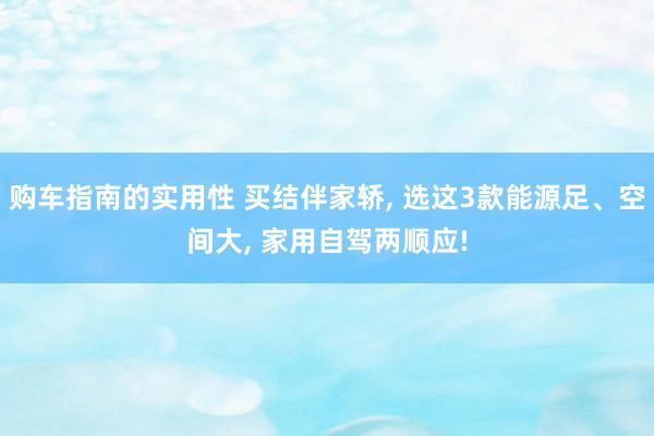 购车指南的实用性 买结伴家轿, 选这3款能源足、空间大, 家用自驾两顺应!