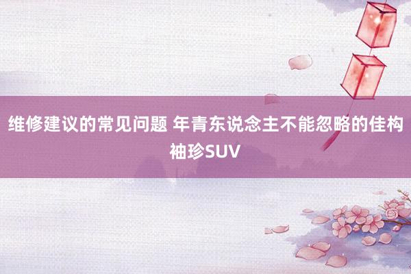 维修建议的常见问题 年青东说念主不能忽略的佳构袖珍SUV