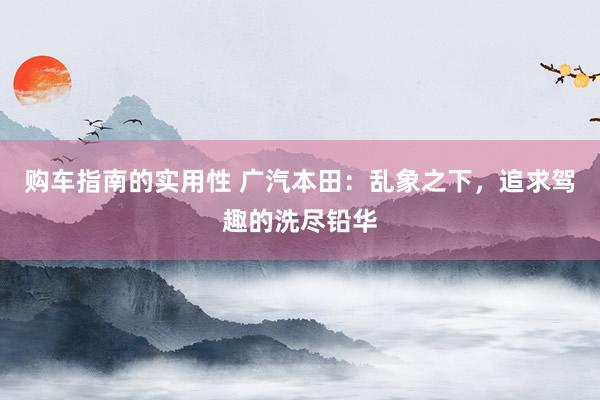 购车指南的实用性 广汽本田：乱象之下，追求驾趣的洗尽铅华