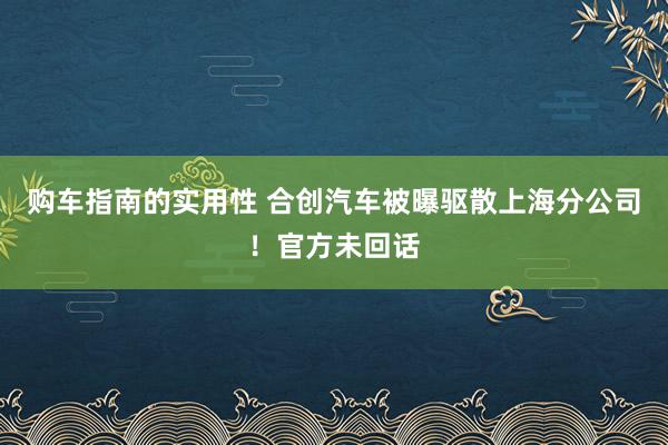 购车指南的实用性 合创汽车被曝驱散上海分公司！官方未回话