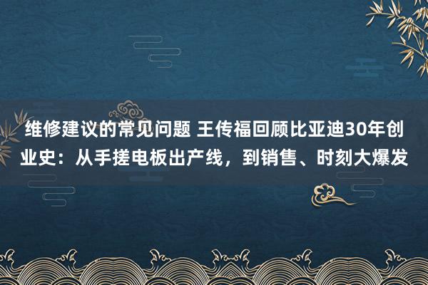 维修建议的常见问题 王传福回顾比亚迪30年创业史：从手搓电板出产线，到销售、时刻大爆发